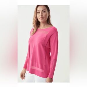 Joseph Ribkoff tunic Rasberry Pink Knitted Sheer Top light weight classy sz xl